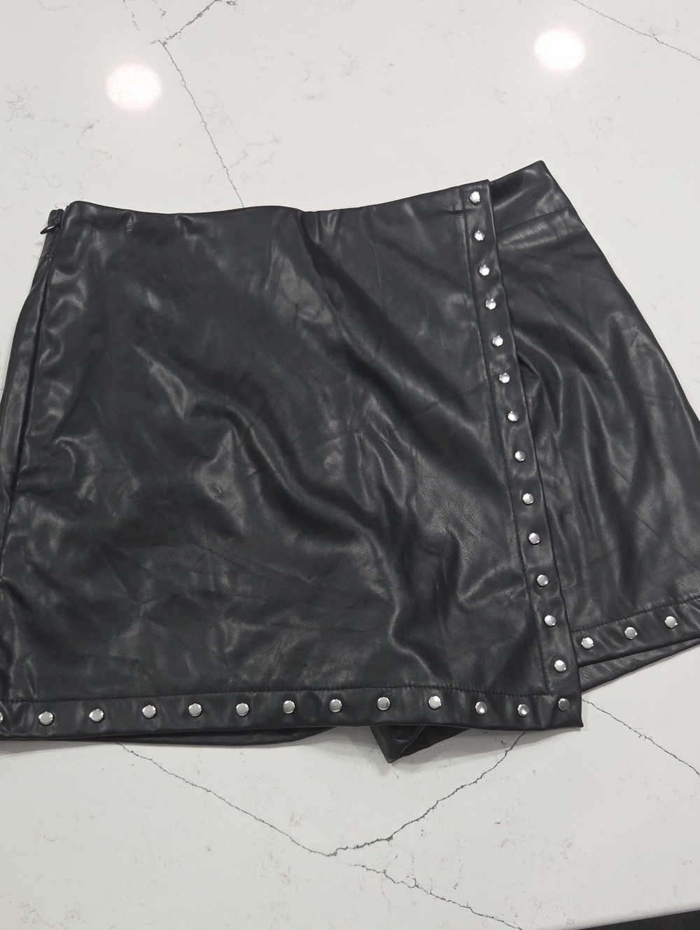 SHEIN Black Faux Leather Mini Skort with Silver Studs SzL New Without Tag